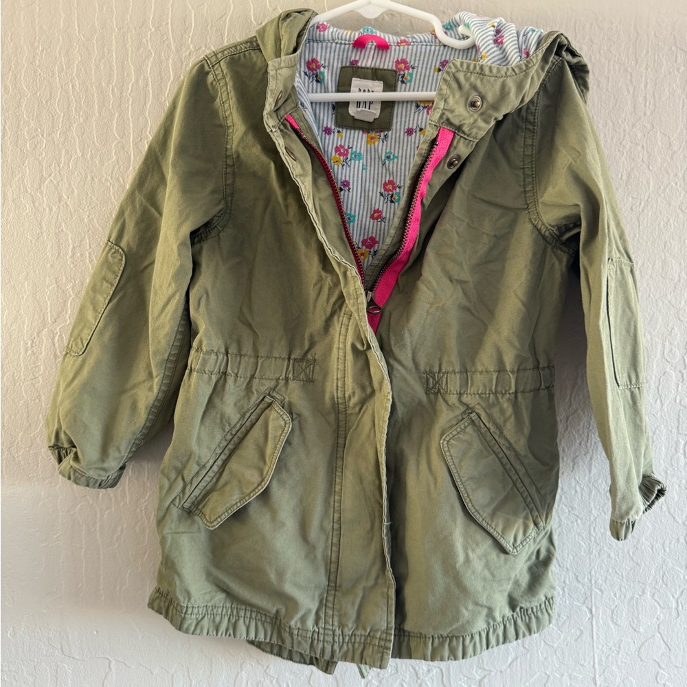 Gap Kids Olive Green Jacket with Pink Accents